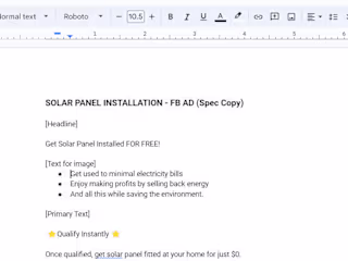 Solar Panel Installation Facebook Ad Copy