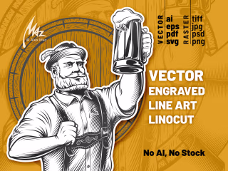 Samples of Vector engraved line art illustration in linocut