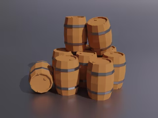 Low Poly Style Wooden Barrel
