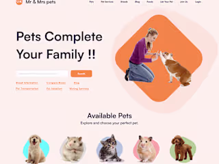 Pet services website landing page design 