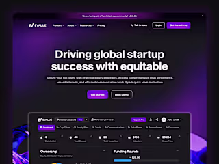 Evalue - Equity Management Software Landing Page