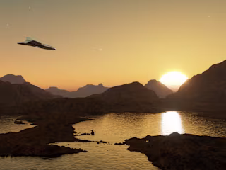 (3D landscape) UFO on the Earth