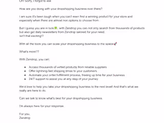 Cold email for Zendrop