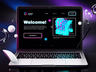 Creative freelance home page design with colorful & 3D elements