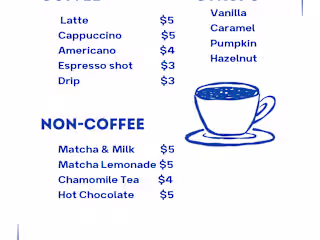 Coffee shop menu 