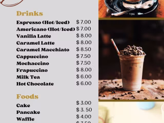 Menu for a cafe 