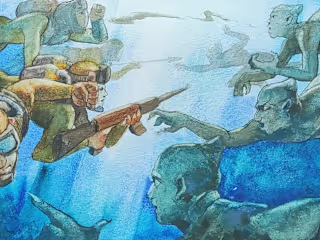 Underwater Battle | Fantasy Watercolor Illustration