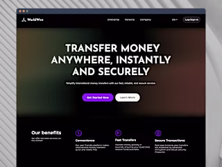 Marketing page for a money transfer app  