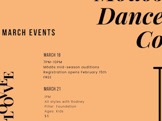 Mōdōs Dance Company March Events Flyer