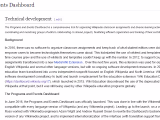 Programs and Events Dashboard Technical Development