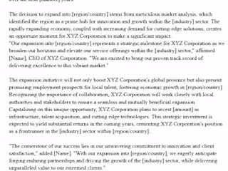 Press Release for Company Expansion