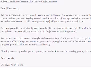 EmailCopy: Exclusive Discount for Our Valued Customer