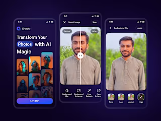 SnapAI AI Photo Enhancer Mobile app UI