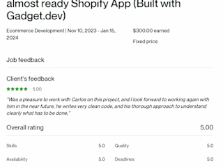 Shopify App Developer to finish Shopify App (Gadget.dev)