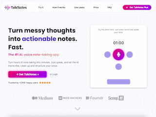 TalkNotes Tech Startup Landing Page 