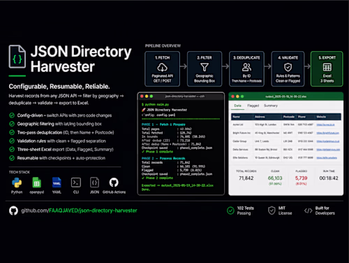Config-driven pipeline that harvests business