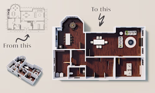 2D floor plan to 3D