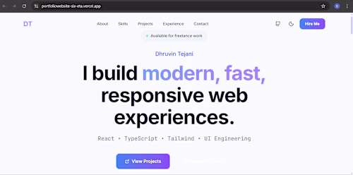 Personal developer portfolio website showcasing