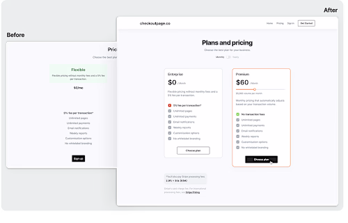 Redesigning a pricing page experience