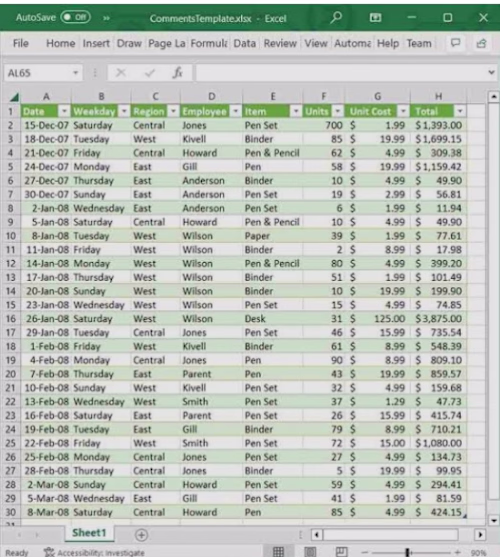 Excel Sales Data Entry with Formulas