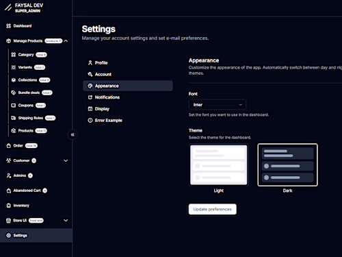 E-Commerce Admin Dashboard