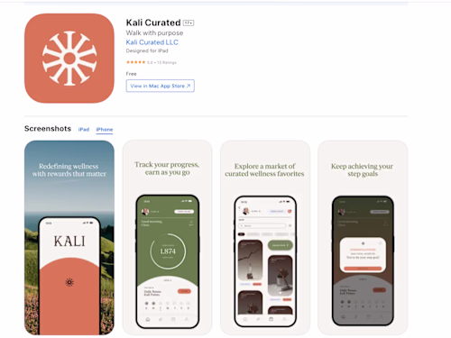 Kali is a wellness-focused mobile app that rewards users for...