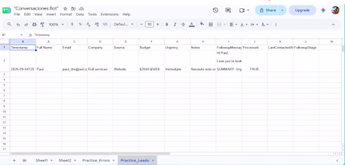 Automated lead capture and organization in Google Sheets. Ea...