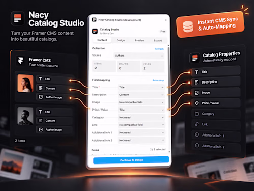 Nacy Catalog Studio — Framer CMS to PDF Catalog Plugin