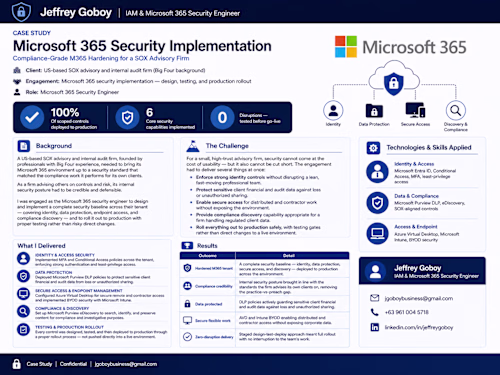 Microsoft 365 Security Implementation — SOX Advisory Firm