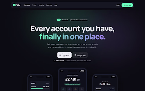 Tally — Fintech Landing Page, Phone UI Built in Pure CSS
