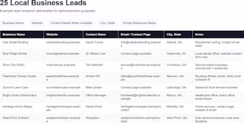 Sample project: 25 local business leads for local business p...