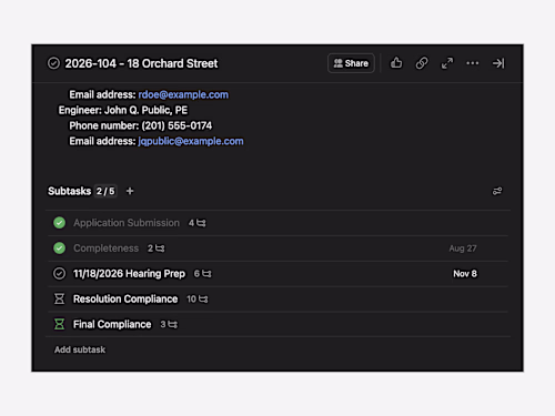 Land Use Application Tracking System in Asana