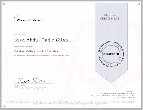I completed the Creative Writing: