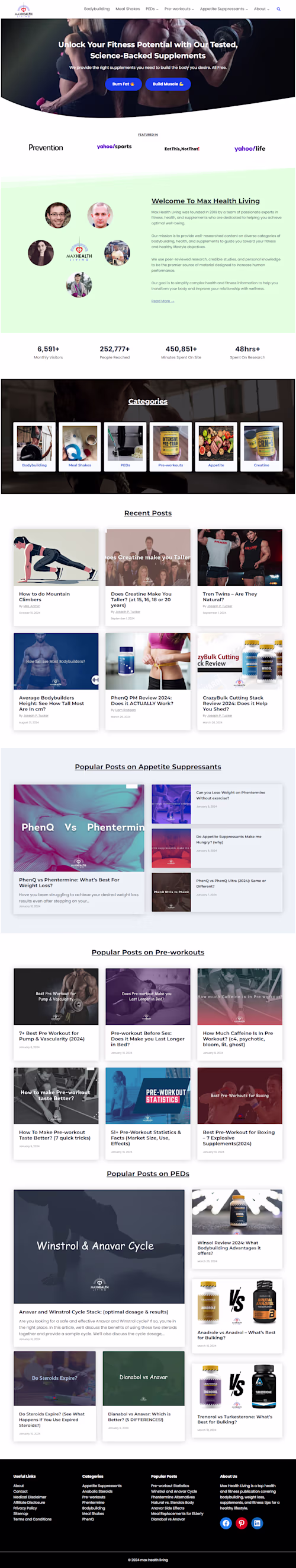 Max Health Living - Custom Blog & Affiliate Website