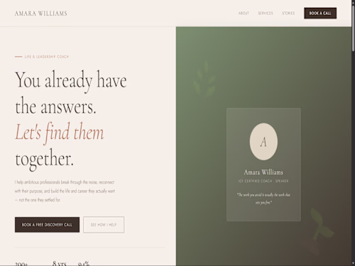 Coaching landing page for a