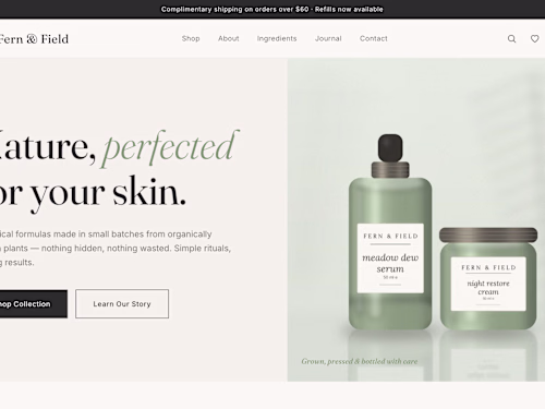 Fern & Field - e-commerce concept sustainable skincare brand