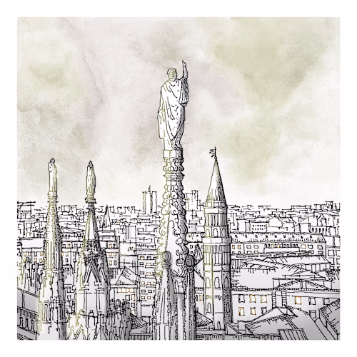 Hand-drawing sketch illustrations of landscapes and buildings