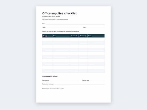 Office Supplies Checklist — Practice Template