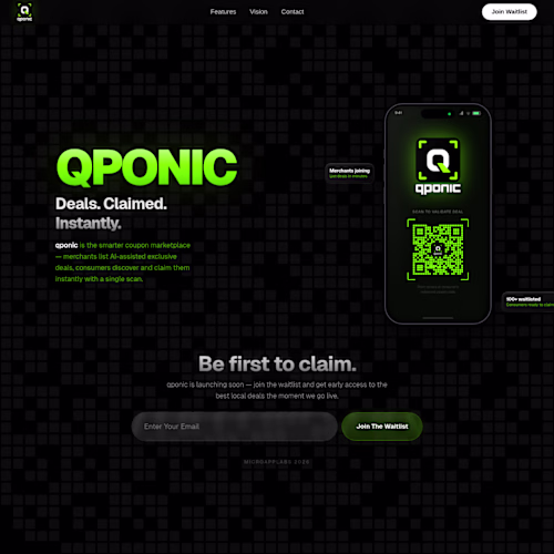 Coupon app landing page - Qponic