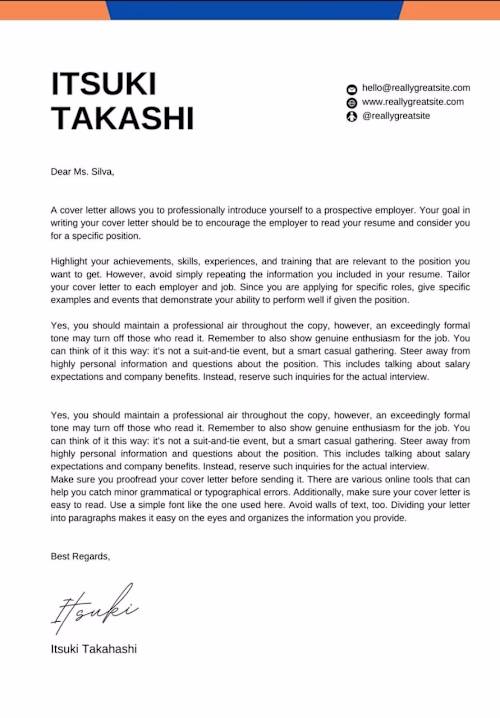A professionally tailored cover letter