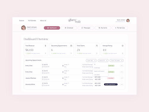 GlamHub for Artists – Bridal Beauty Dashboard