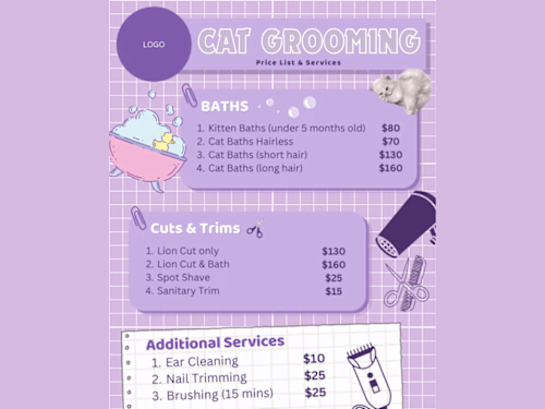 Cute Cat Grooming Price List