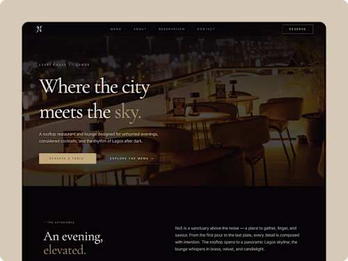 No.5 Lounge | Luxury Hospitality Website