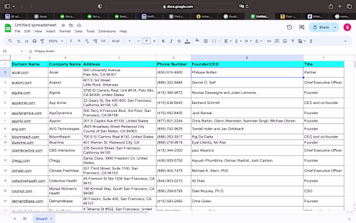 Collect Company Informations into spreadsheets