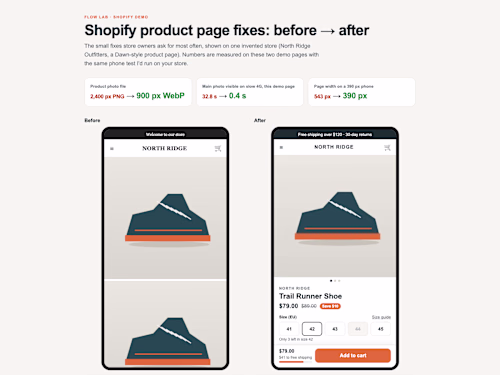 Shopify product page fixes: before and after (demo)