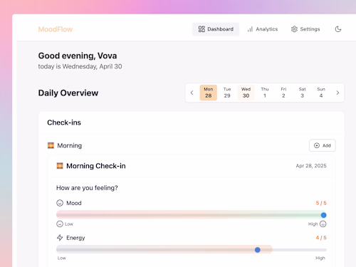 MoodFlow app: Bolt.new prototype 