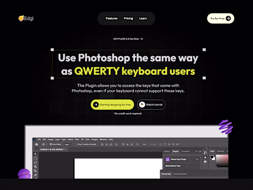 Landing Page for Keyflow - A Photoshop Plugin