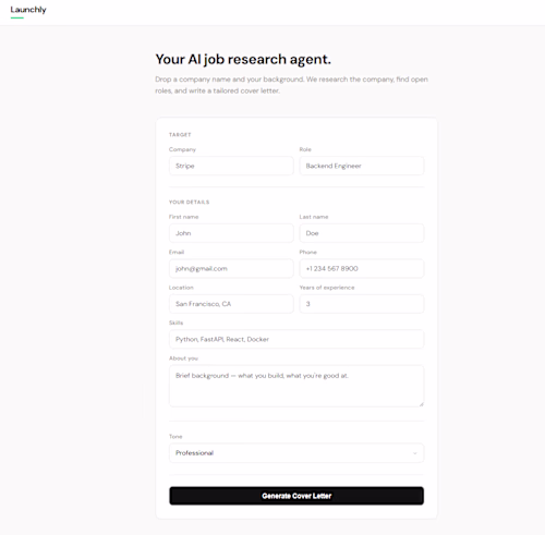 Launchly | AI Job Research Agent