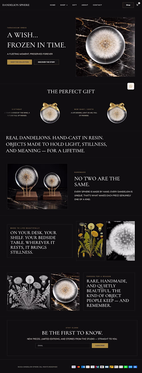 Dandelion Sphere - Luxury Ecommerce Design