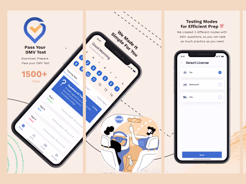 App Store Screenshots Driver Licence Exams App UI